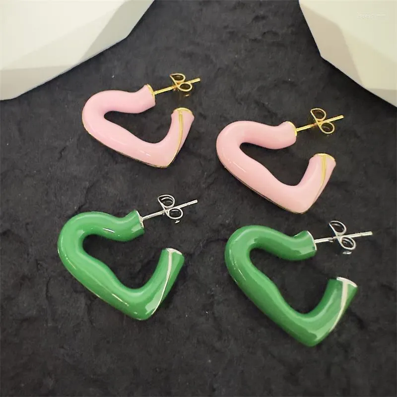 Boucles d'oreilles pendantes LONDANY mode européenne et américaine amour dégoulinant d'huile vert rose frais femmes Triangle Stud