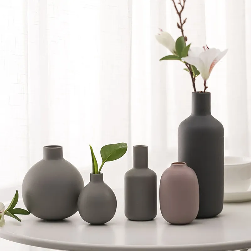 Vasi Vaso in ceramica nordica Grigio Mini Piccoli vasi Porcellana Vaso da fiori decorativos Sabbia Arti e mestieri accessori per la decorazione della casa 230920