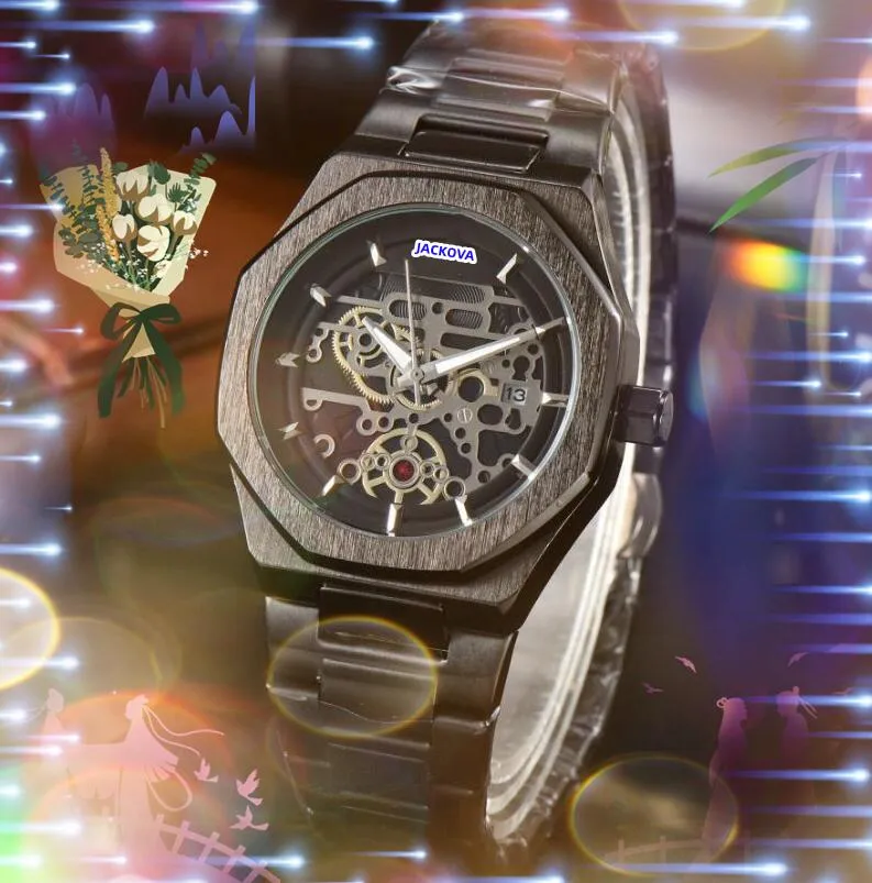 Полый скелетонизированный циферблат, мужские часы с питанием от аккумулятора, автоматические кварцевые часы, бренд из нержавеющей стали, резиновый ремешок, деловые спортивные популярные повседневные деловые часы, подарки