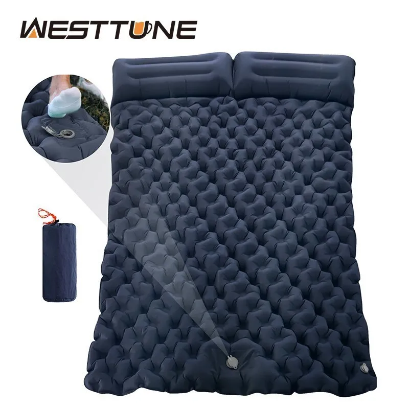 Coussinets d'extérieur WESTTUNE Double matelas gonflable avec pompe à oreiller intégrée coussin de couchage Camping tapis d'air pour voyage sac à dos randonnée 230920