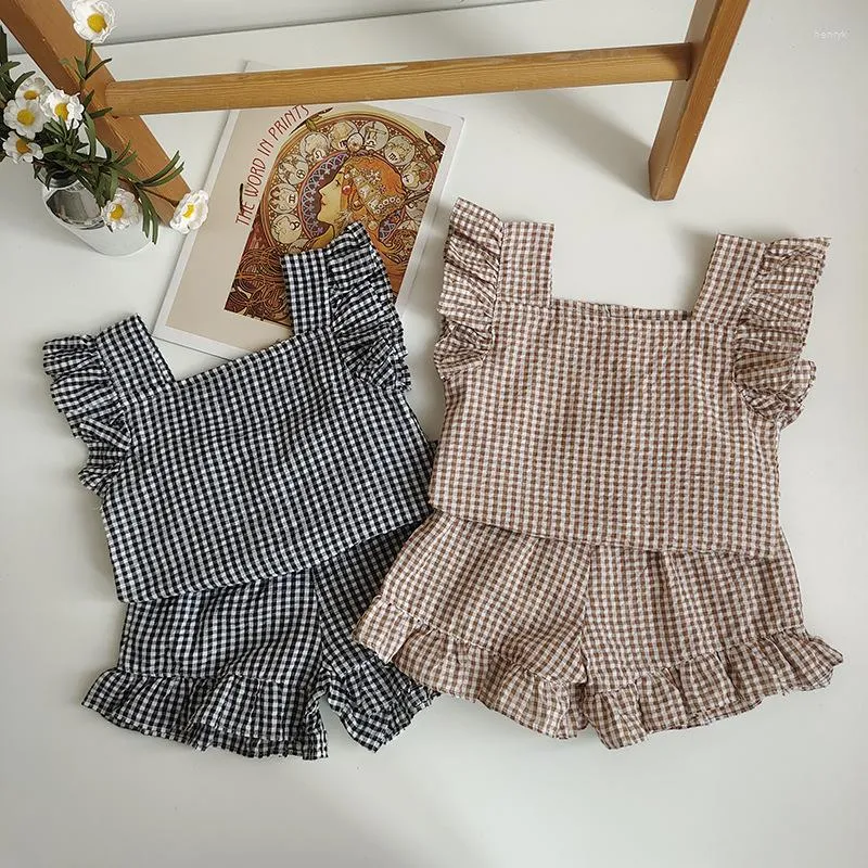 Clothing Sets Baby Girls Summer Clothes Set Fashion Born Infant Plaid Ruffles Tops Shorts 2Pcs Outfits Suit