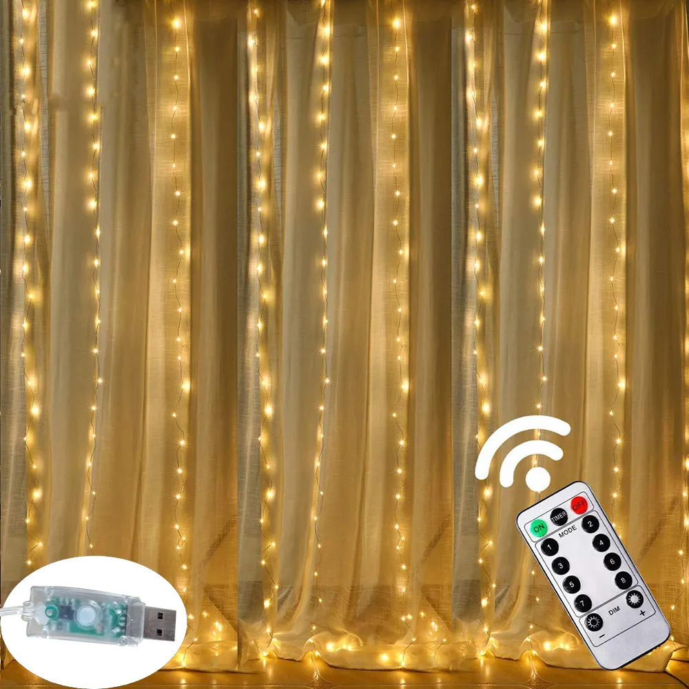 Другие товары для вечеринок LED USBBattery Curtain String Fairy Lights Рождественская гирлянда с дистанционным управлением на год Сад Домашнее свадебное украшение 230919