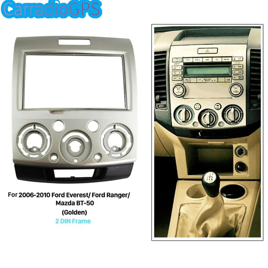 Goldene 2-Din-Autoradio-Blende für 2006–2010 Ford Everest Ranger Mazda BT-50 Audio-Abdeckung Dash Kit DVD-Rahmen Panel232N