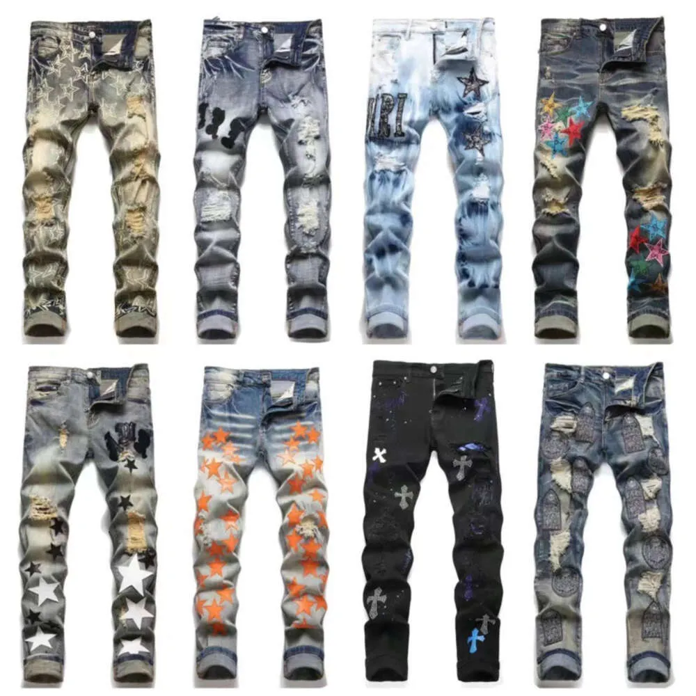 Vintage men Jeans american Hip Hop denim Pants a 23 miri designer jeans embroidered trousers men's tight fit j eans