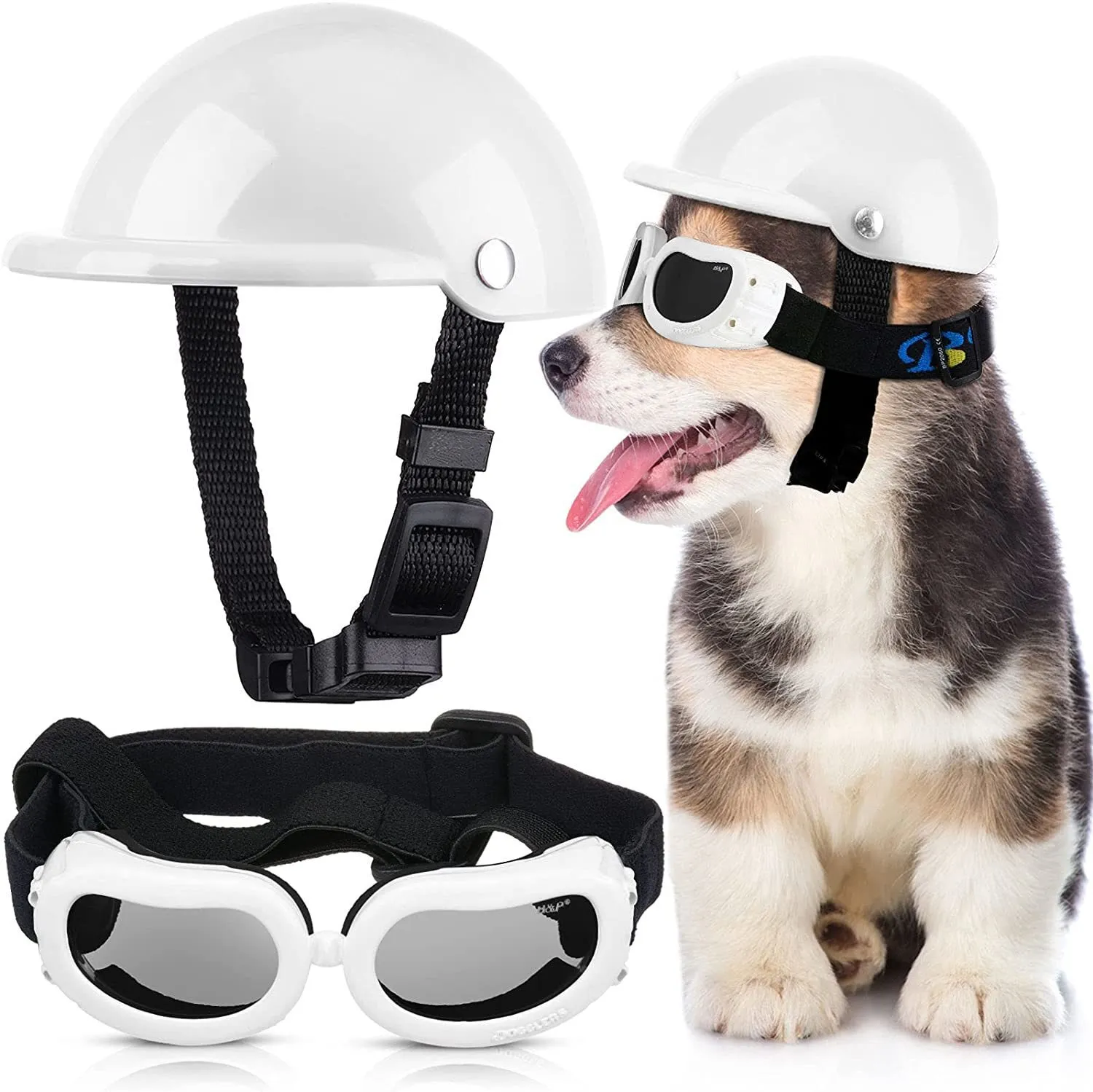 Hundkläder Pet Hjälm och Goggles Doggie Cap Hat Solglasögon för ridning av motorcyklar Säkerhetsskydd av utomhusaktiviteter 230919