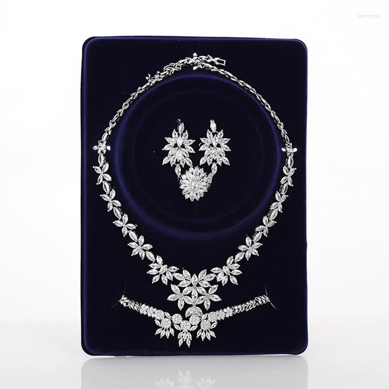 Комплект ожерелья и серег MYFEIVO с полным цирконом, 5 шт., роскошный свадебный браслет, кольцо для женщин, HQ0867