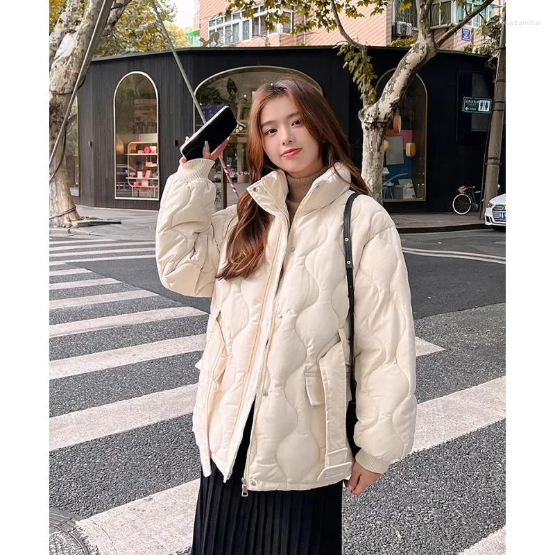 Women's Trench Coats Women Beige Short Down Jacket Solid Belt Fashion Y2K American Trendy Personality Feather Duck Female Winter Black