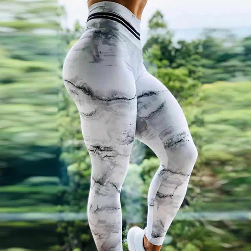 Esercizio Fitness Leggings Donna Stampa marmorizzata Activewear Palestra Pantaloni da yoga Pantaloni sportivi elasticizzati a vita alta da corsa