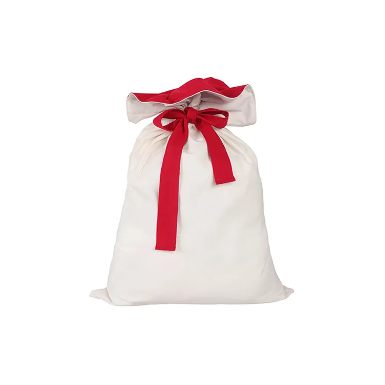 Wholesale Personalized Red and White Canvas Christmas Gift Bags Blank Sublimation Santa Sack