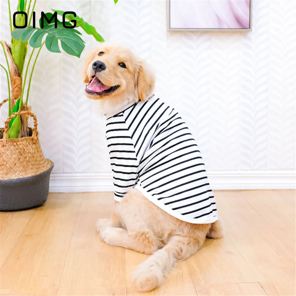 Dog Apparel OIMG Summer Breathable Medium Large Dogs Clothes Golden Retriever Labrador Samoyed Thin T-shirt Comfortable Stripe Pet Pullover 230919