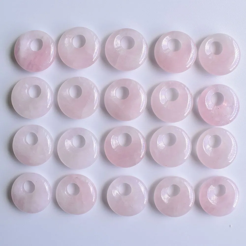 18mm Natural Stone Crystals Gogo Donut Charms Rose Quartz Pendants Beads for Jewelry Making Wholesale