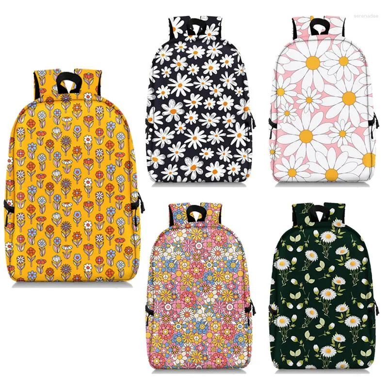 Sacos de escola bonito margarida impressão mochila para adolescente marguerite padrão flores bonitas meninos meninas daypack bookbag mulheres bolsa para laptop
