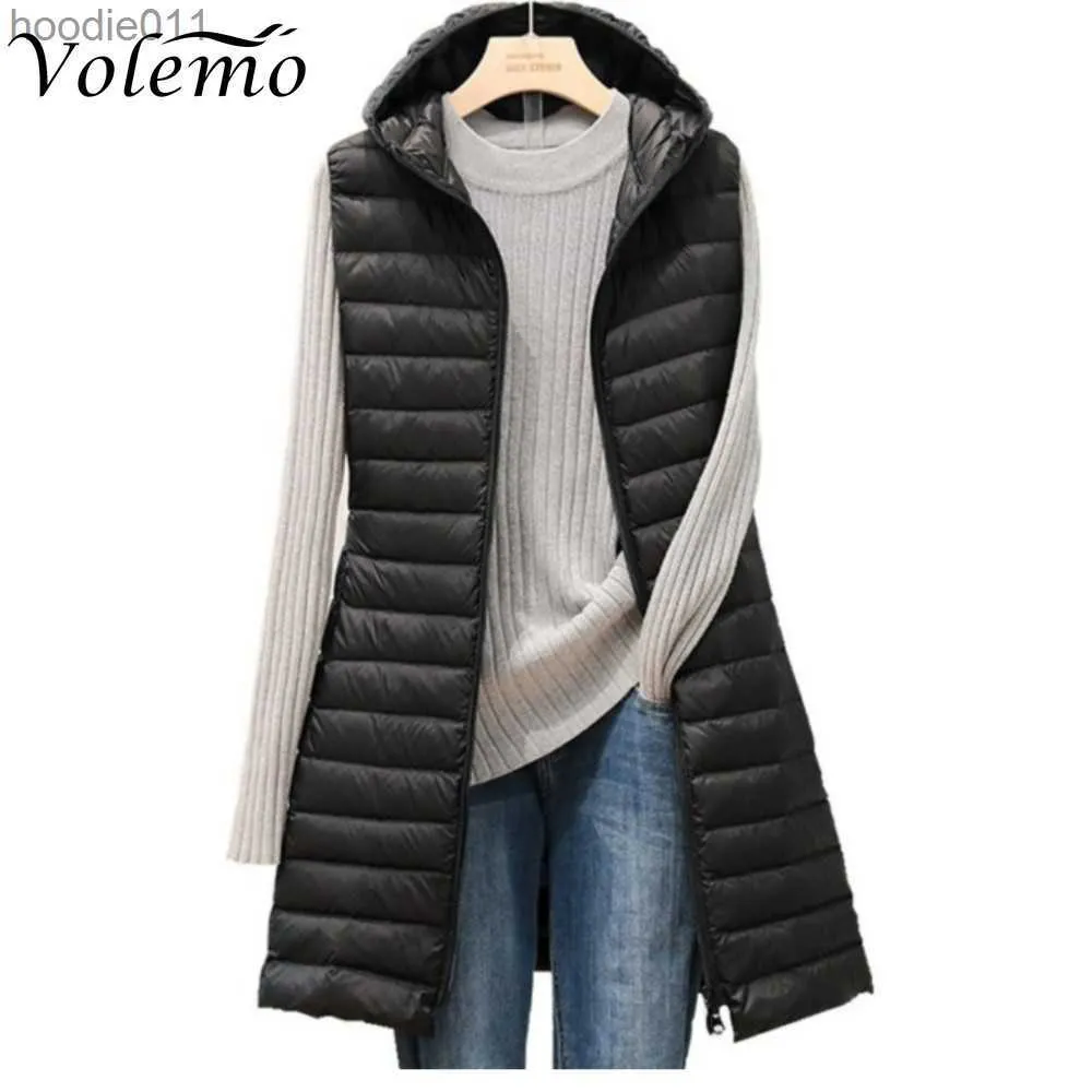 Parkas pour femmes hiver long manteau en duvet épaissir chaud à capuche coton rembourré doudoune pardessus femmes sans manches à capuche mince Parka gilet L230920