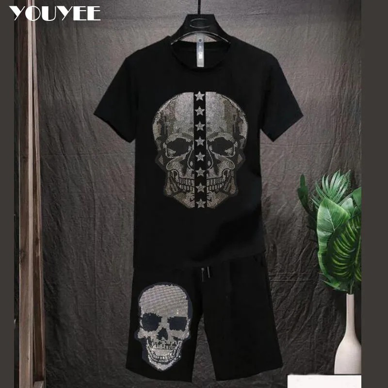 Survêtements pour hommes Survêtement pour hommes Diamond Skull 2 PCS T-shirt Shorts Ensembles Casual Coton Formation Costume Loose Sportswear Male Sportsuit Oversize 230920