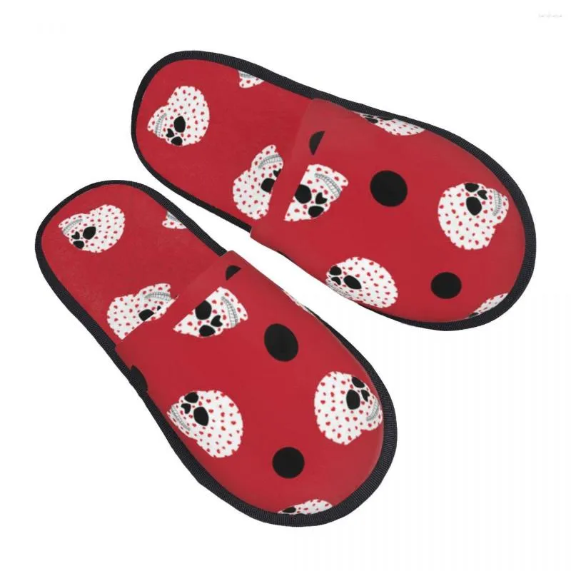 Slippers Winter Slipper Woman Man Fluffy Warm Skull In Hearts And Spots House Shoes