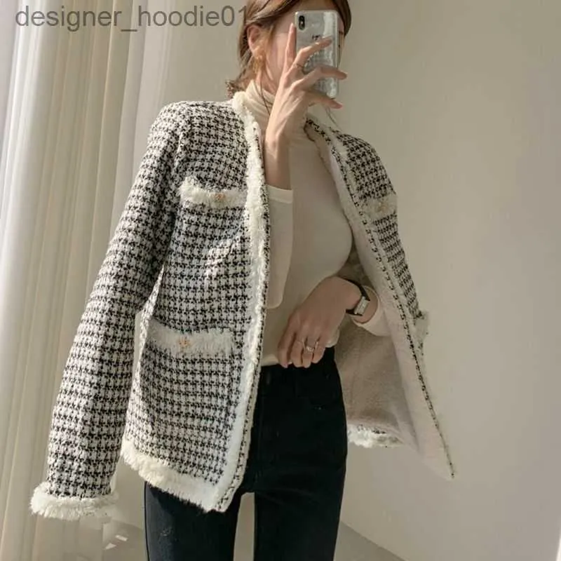 Women's Wool Blends Korea Fashion Jacket Autumn Winter Clothes High Quality Women Clothing Y2k Coat Long Sleeve Casual Woolen Fabric Tops L230920
