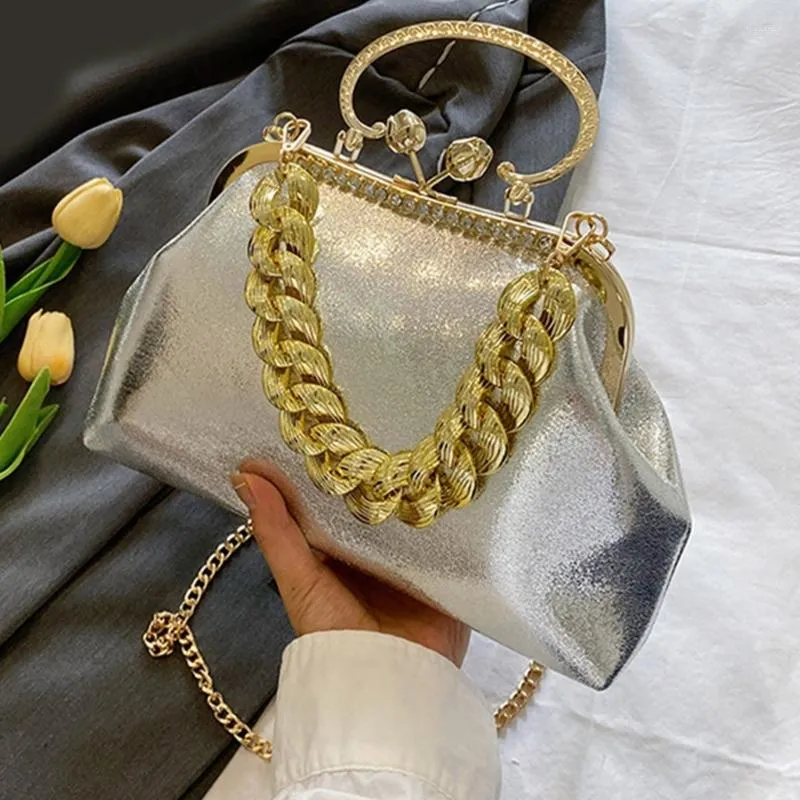 Evening Bags Elegant Sparkling Shoulder Bag Clutch Purse Women Prom Handbag With Thick Chain Banquets Party Crossbody