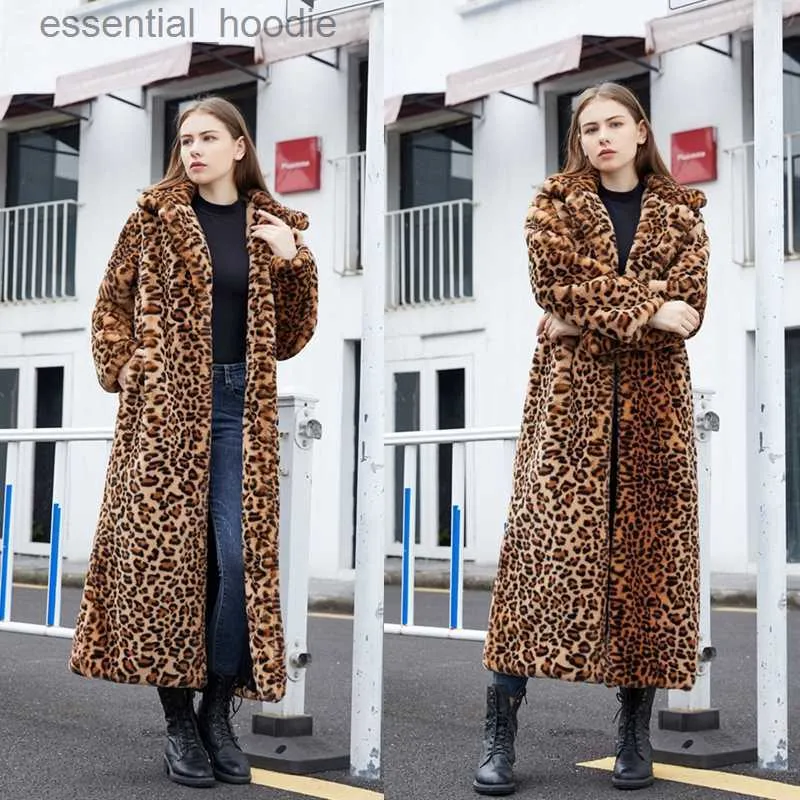 Women's Fur Faux Fur Faux Fur Coat Loose Suit Collar Leopard Print Long Jackett Women's Winter Clothing Promotion Free Shipping L230920