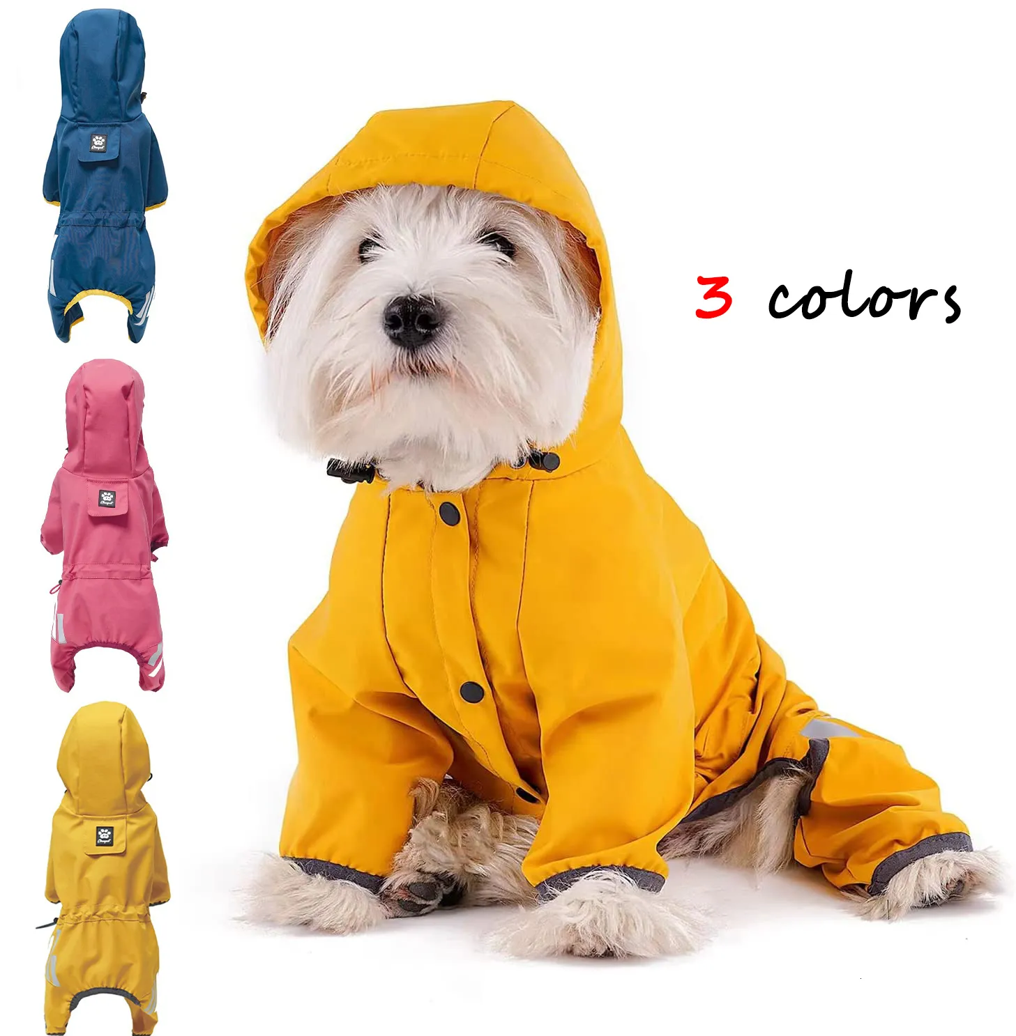 Vêtements de chien imperméable avec capuche pour chiot petits chiens moyens vêtements solides réfléchissants animaux chats vêtements d'extérieur veste à quatre pattes 230919