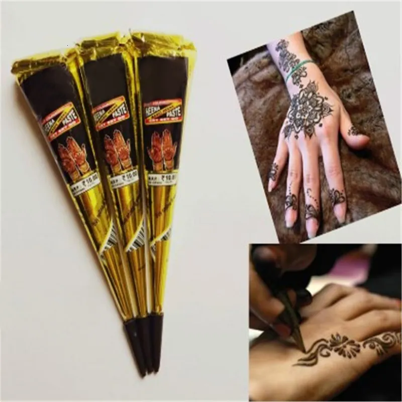 Kroppsfärg henna tatuering pasta svartbrun röd vit henna kottar indiska för tillfällig diy tatuering klistermärke kropp målar konst grädde konen Henne 230919