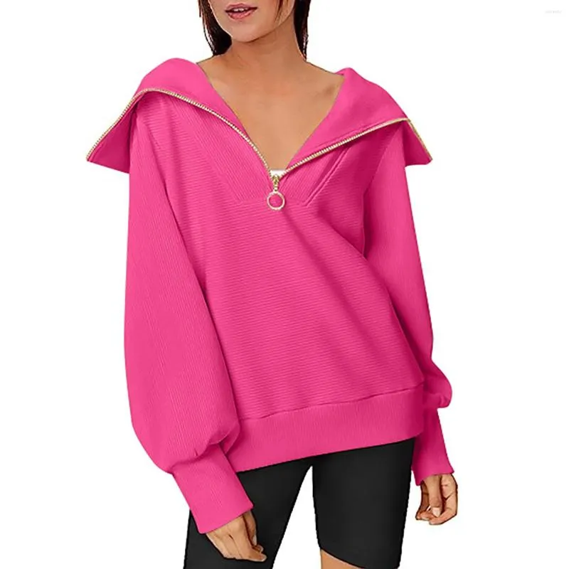 Damen-Kapuzenpullover, Damen, lässig, locker, großes Revers, halber Reißverschluss, Pullover, Sweatshirt, Damen-Mock-Neck-T-Shirts, Frauen-Zitat-Sweatshirts