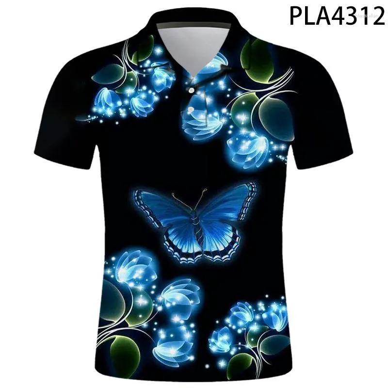 Męskie polo polo homme motyl moda streetwear męskie koszule swobodne hombres harajuku cool 3D nadrukowana koszula z krótkim rękawem ropa