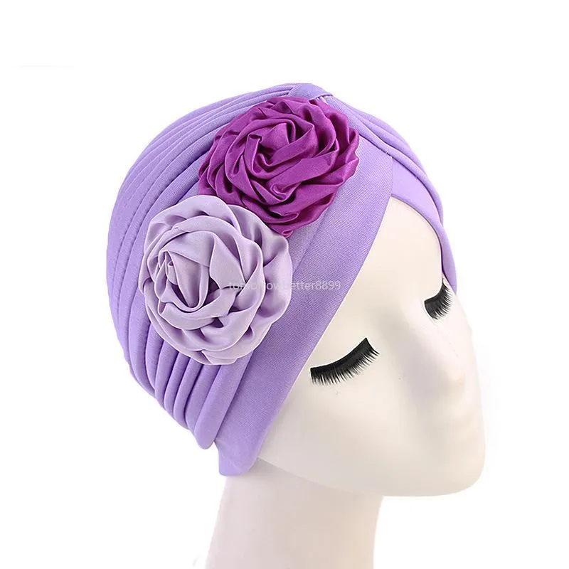 Kobiety Double Flower Turban Hat muzułmańska czapka maska ​​chemo raka czapka plisowana szalik głowy okładki islamskiej mody głowa