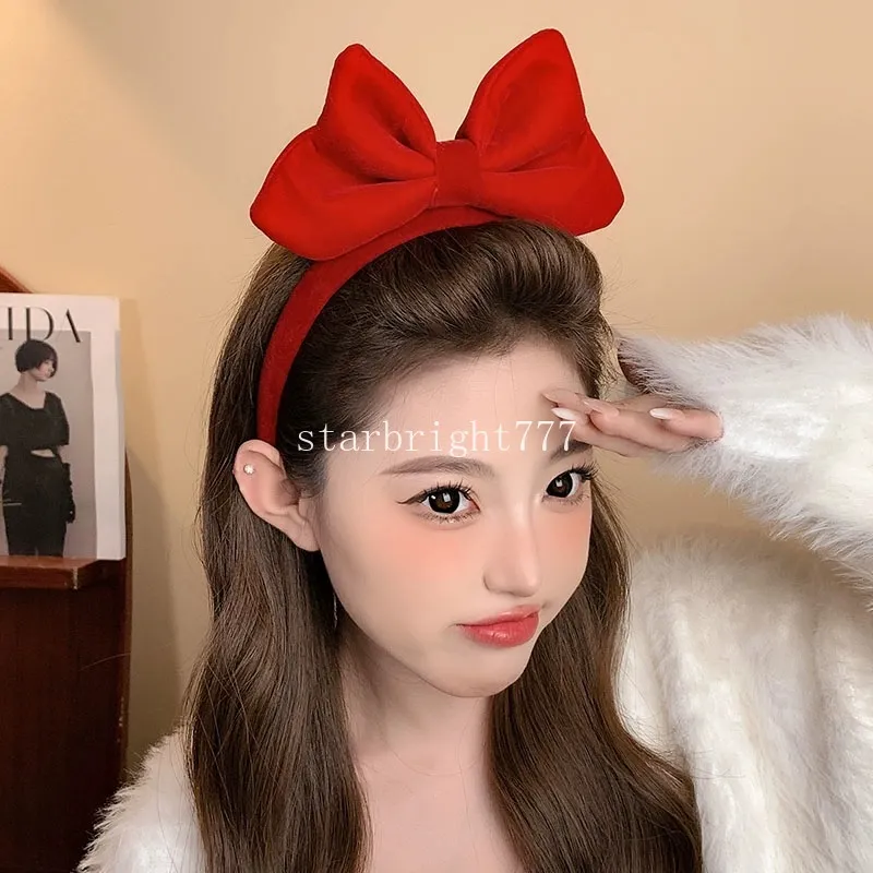 Vintage Pearls Red Velvet Headband Women's Fashion Wide Sponge Hairband Hair Hoop Headdress Accessoires Femme