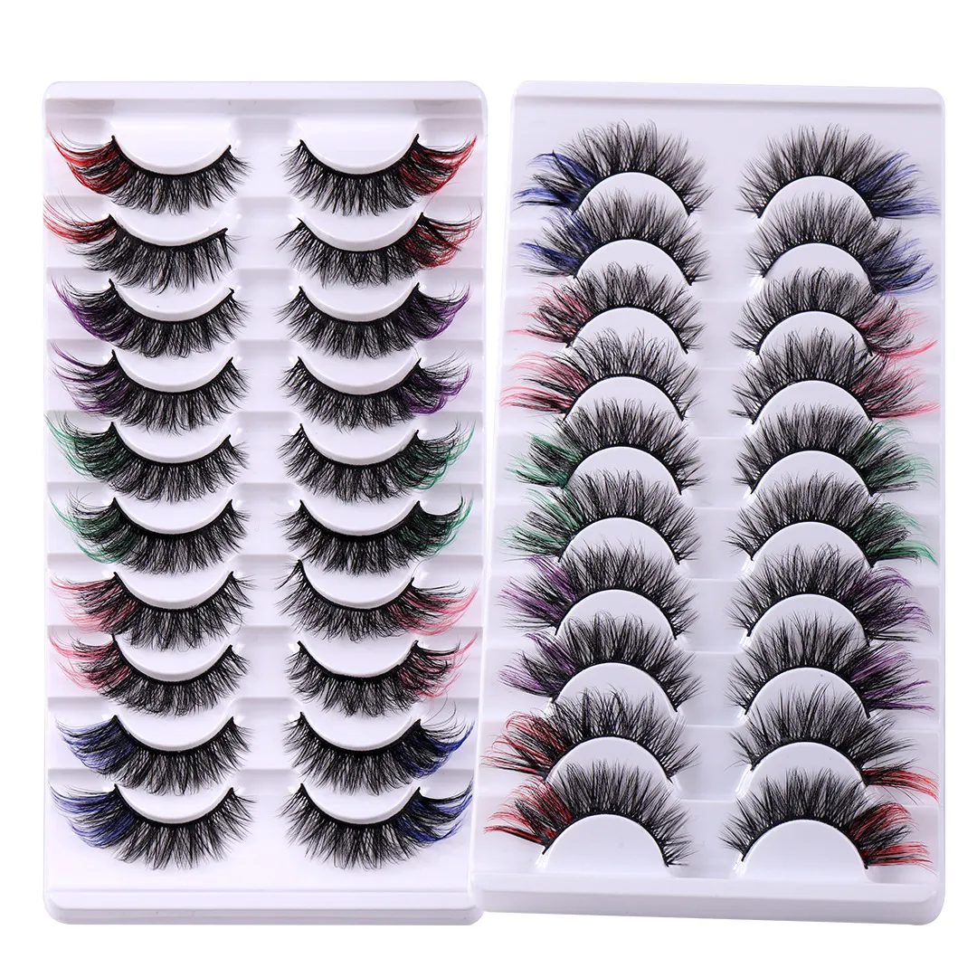 Extensions de faux cils colorés ailés réutilisables à la main multicouches épais colorés faux cils faux vison fourniture de beauté cils à bande complète