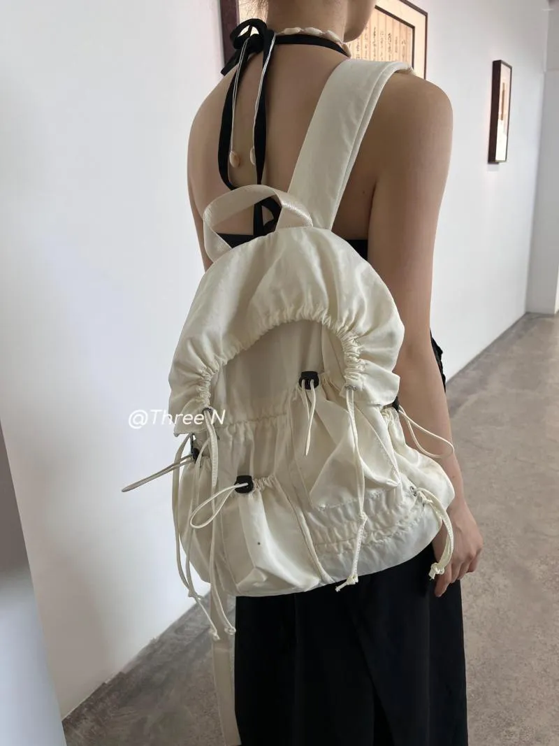 School Bags Vintage Cover Drawstring Nylon Women Backpack Causal Solid Color Camping Travel Commuter Unisex Preppy Style Bag