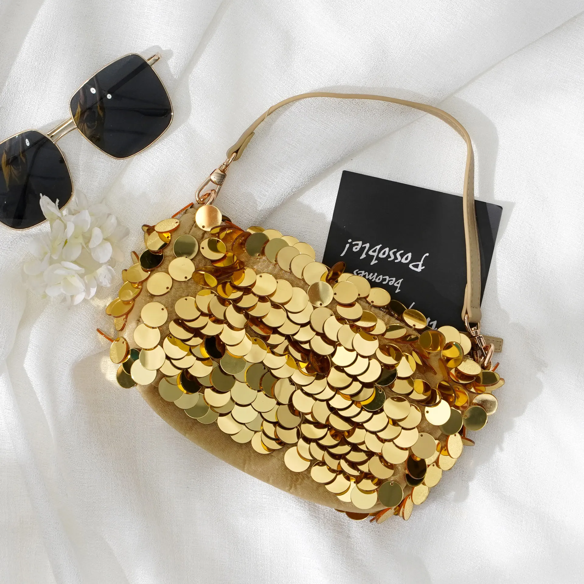 Black sparkly evening bag top