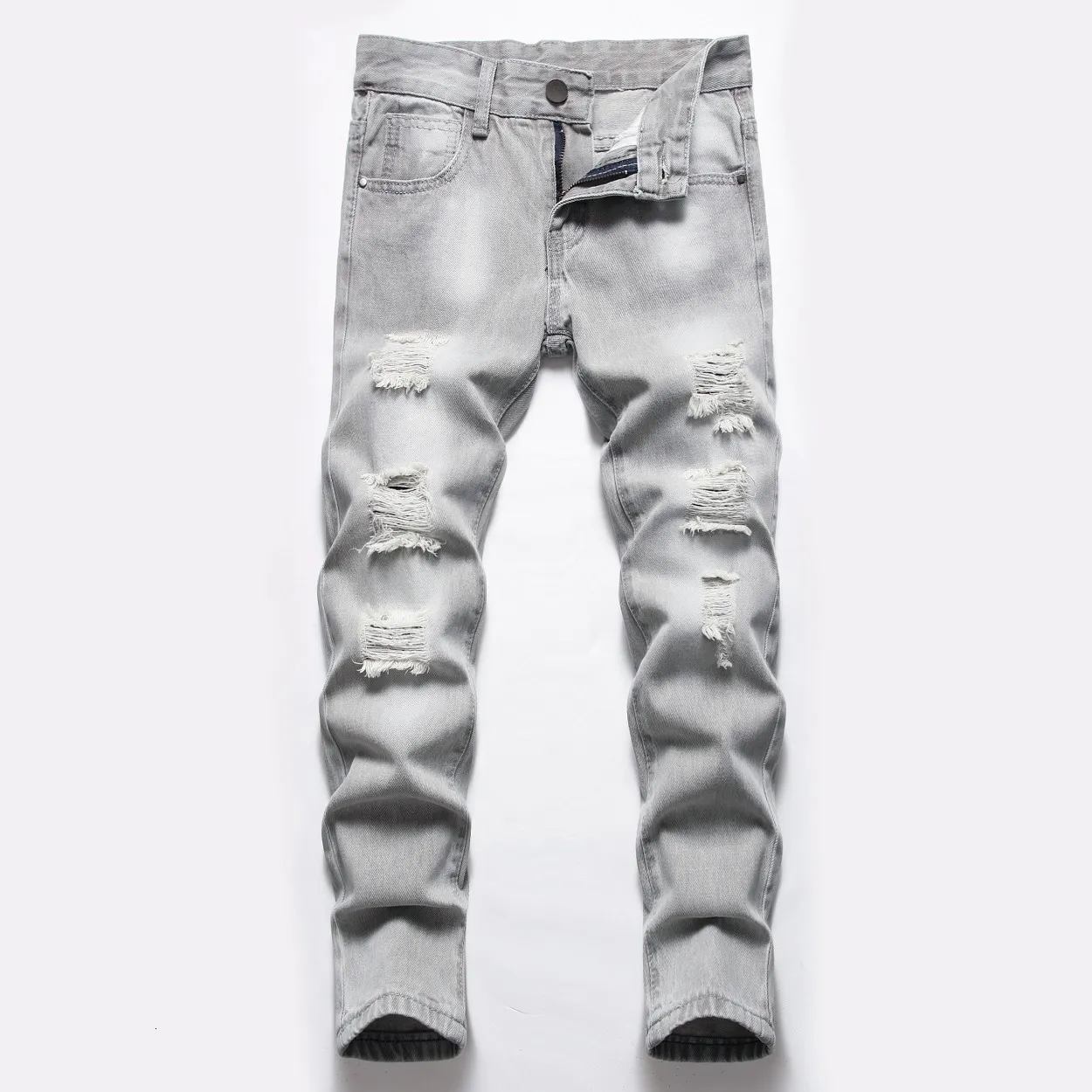 Jeans Boys 'Grey Straightleg Zagrypowane dzieci umyte w trudnej sytuacji dżinsowe spodnie Duże Kids Casual Pants 516Y 230920
