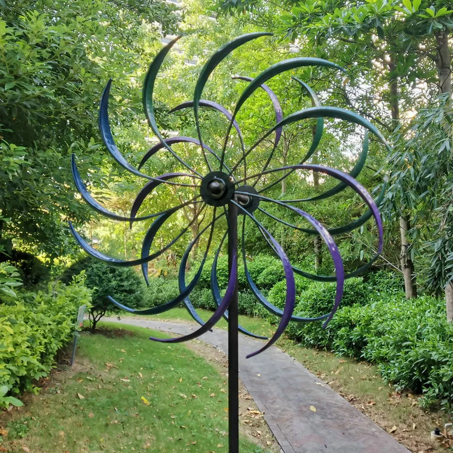 Moulin à Vent En Fer Forgé Pour Jardin - 66 Cm De Haut, Couleurs Vives - Décoration Extérieure Résistante Aux Intempéries
