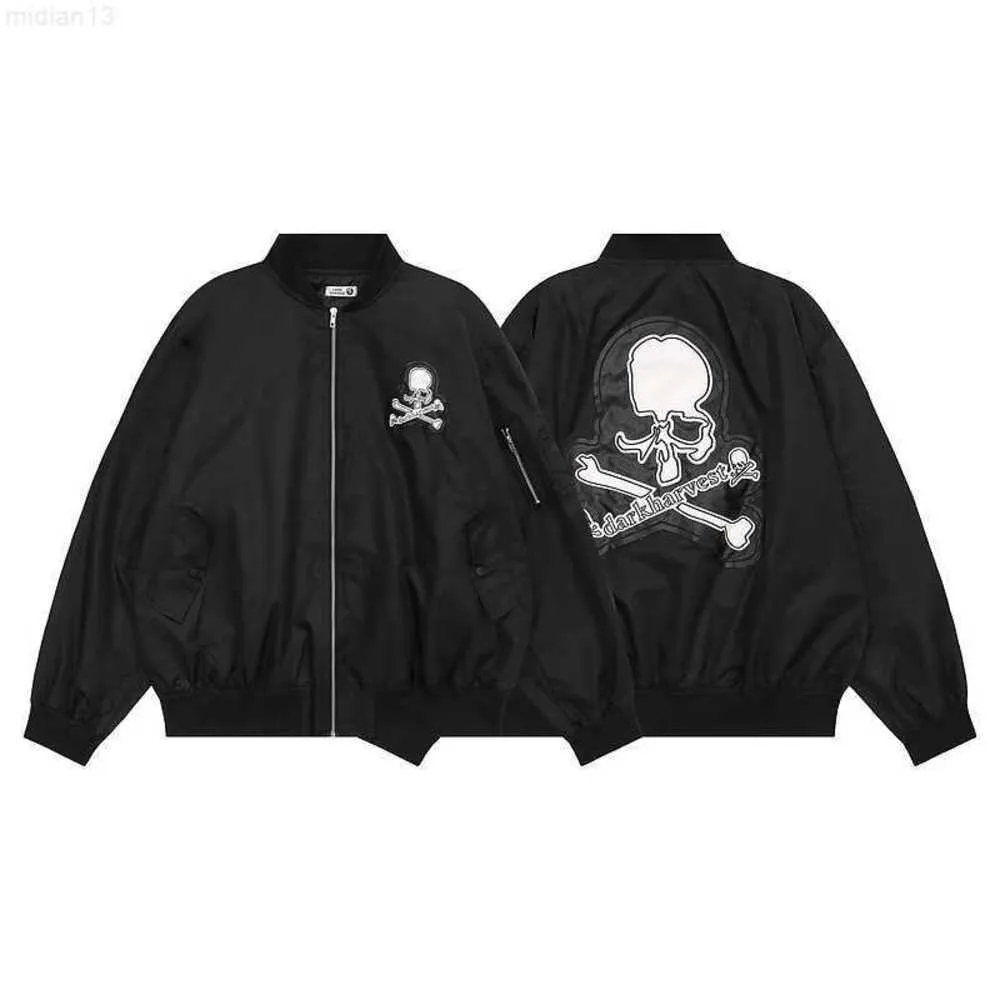 Gaojie Fashion Brand Skull Head Printed Embroidered Zipper Cardigan Baseball Suit Loose Casual Jacketqury