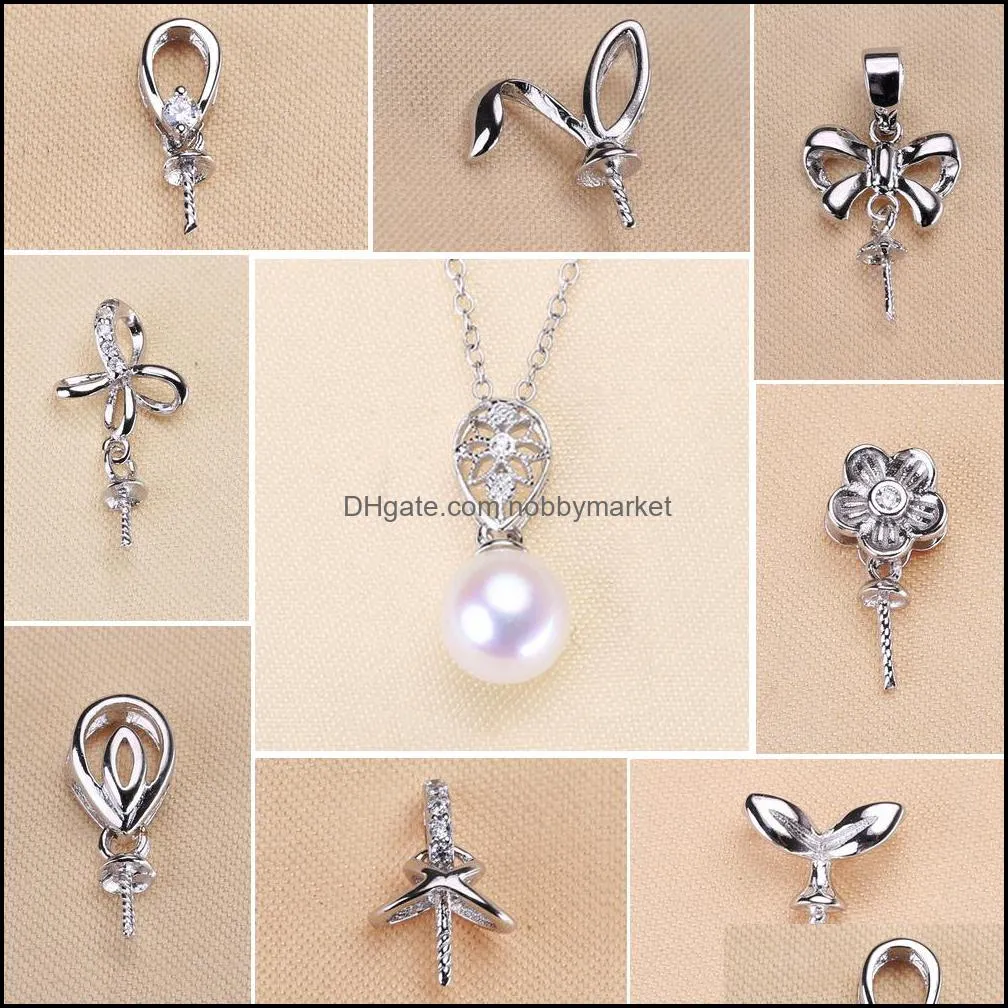 Paramètres de bijoux en gros 925 Sterling Sier pendentif Zircon solide collier de perles 18 styles de mode pour les femmes vierges bricolage Drop D Dhgarden Otbig