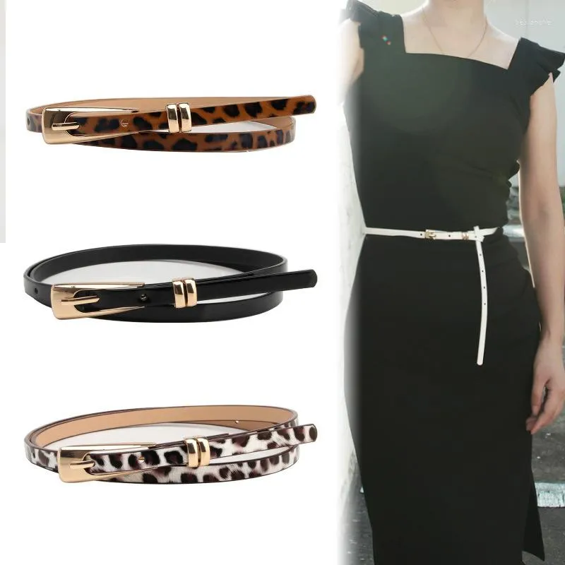 Bälten 105 1 cm Slim Alloy Buckle Belt Women Pu Bands Kvinnliga Leopard Midjeband Retro Fashion Girdle