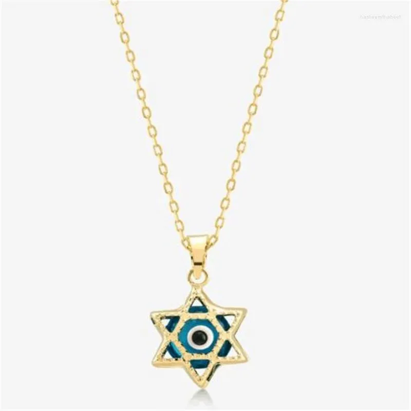 Collares colgantes Pentagrama de metal Collar de ojo de diablo Elegante Color dorado Clavícula Moda Regalos femeninos