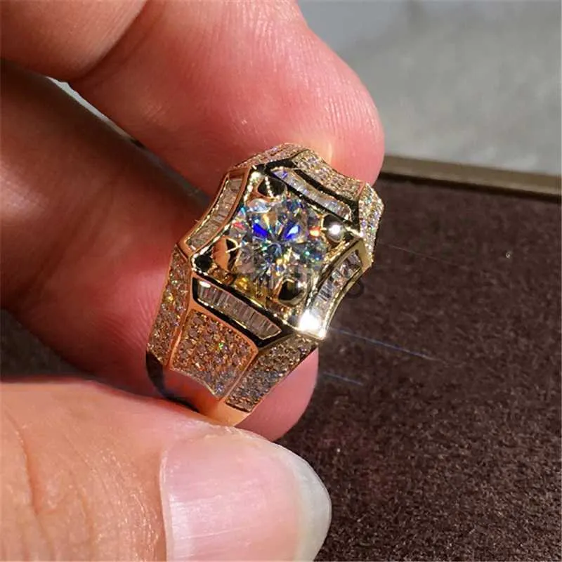 Bant Yüzük Bant Yüzükleri 14K Altın 3 Karatlar Erkekler İçin Elmas Yüzük Kaya 14K Altın Takı Anillo Esmaltado Gümüş 925 Takı Bague Diamant Bizuteria Yüzük J230517 X0920