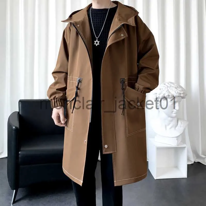 Casaco De Trench Masculino Masculino Outono E Inverno De Comprimento Médio Solto Casual Trench Coat