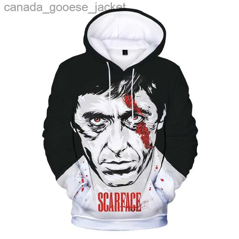 Herrhuvtröjor Sweatshirts Movie Scarface 3D Print Hoodie Sweatshirts Tony Montana Harajuku Streetwear Hoodies Män överdimensionerade Fashion Pullover Sweatshirtsl230920