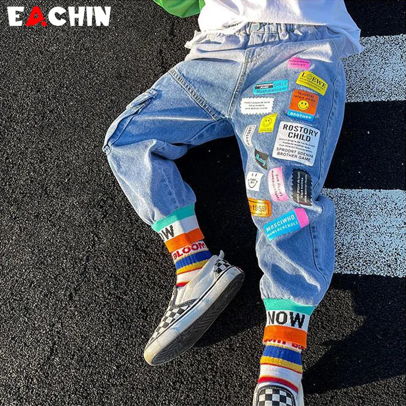 Jeans EACHIN bébé garçons 2023 mode Patchwork adolescent garçon vêtements enfants Denim pantalon enfant en bas âge bleu ciel enfants décontracté 230920