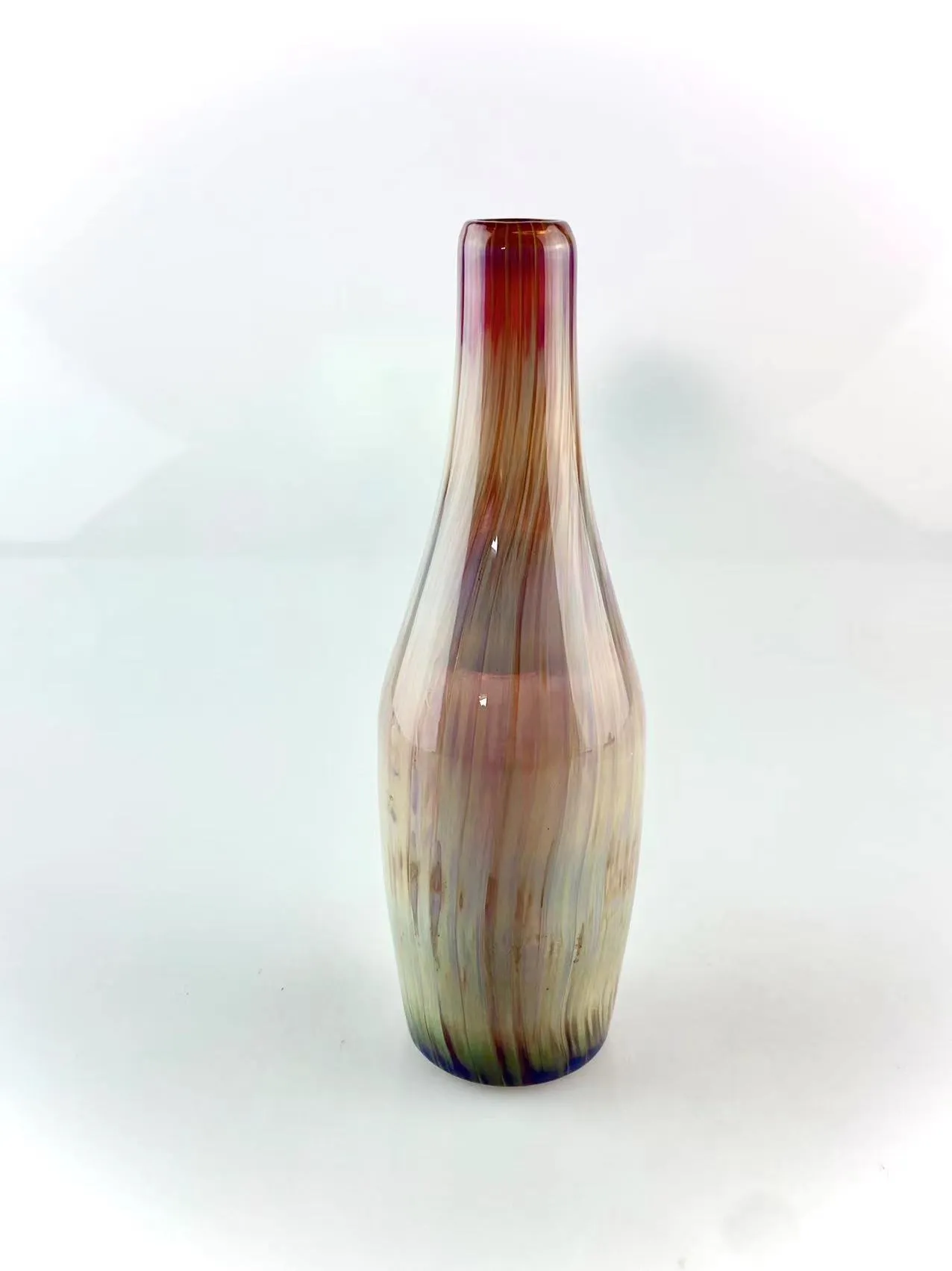 handmade sake bottle double amber violet colored , with a downstem and a 14mm clear bowl