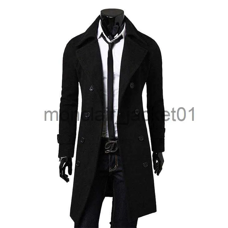 Herrgravrockar Fashion Märke Autumn Jacket Long Trench Coat Män Högkvalitativ smal passande fast färg Men Coat Double-Breasted Jacket M-4XL J230920