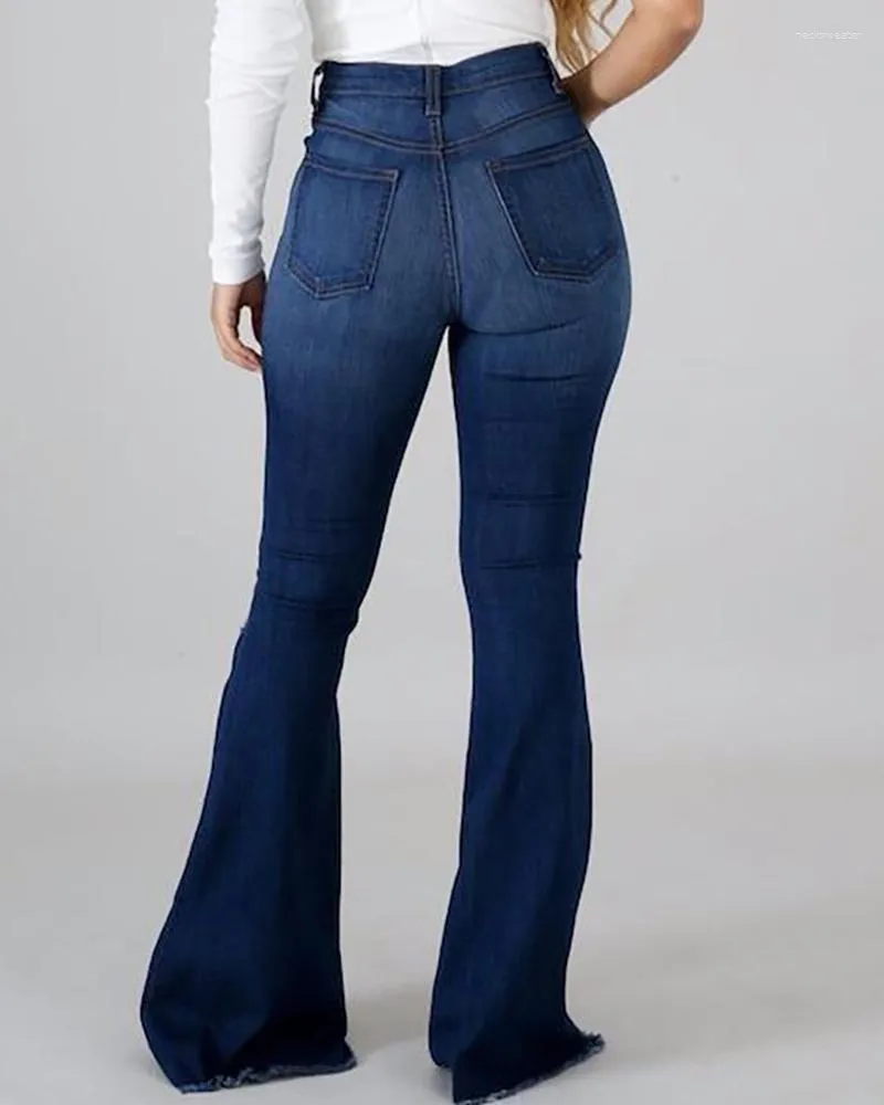 Jeans da donna Pantaloni svasati a vita alta elastici e traforati Street Style Stili versatili alla moda Super