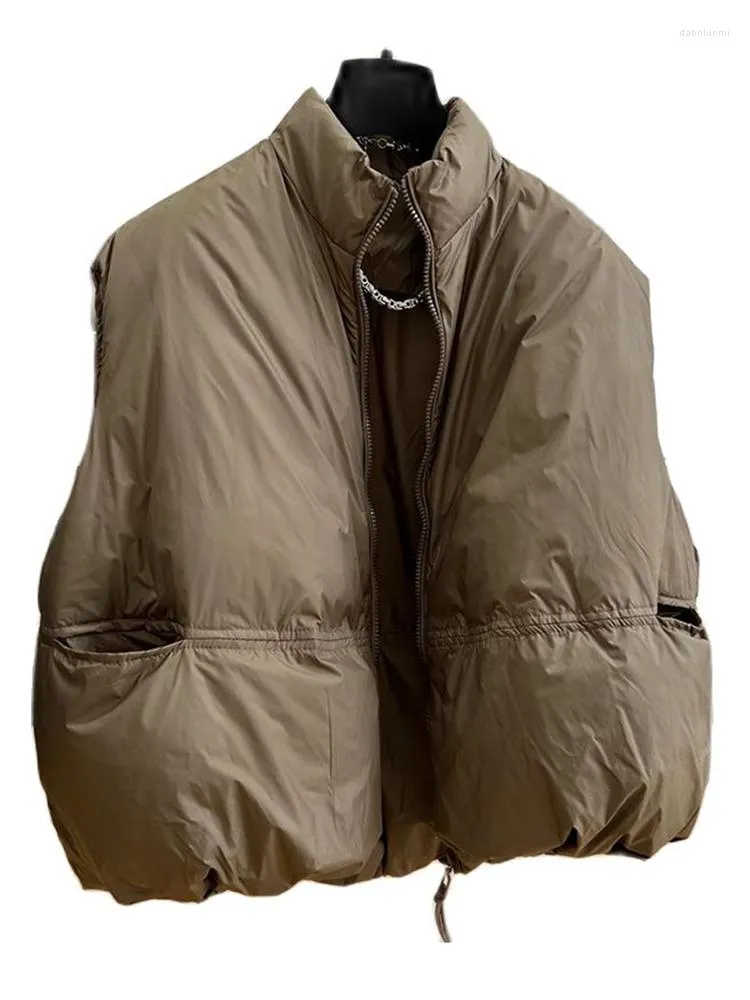 Coletes femininos 2023 algodão acolchoado zip gilet bodywarmer jaqueta inverno puffer colete com bolso acolchoado gola sobretudo