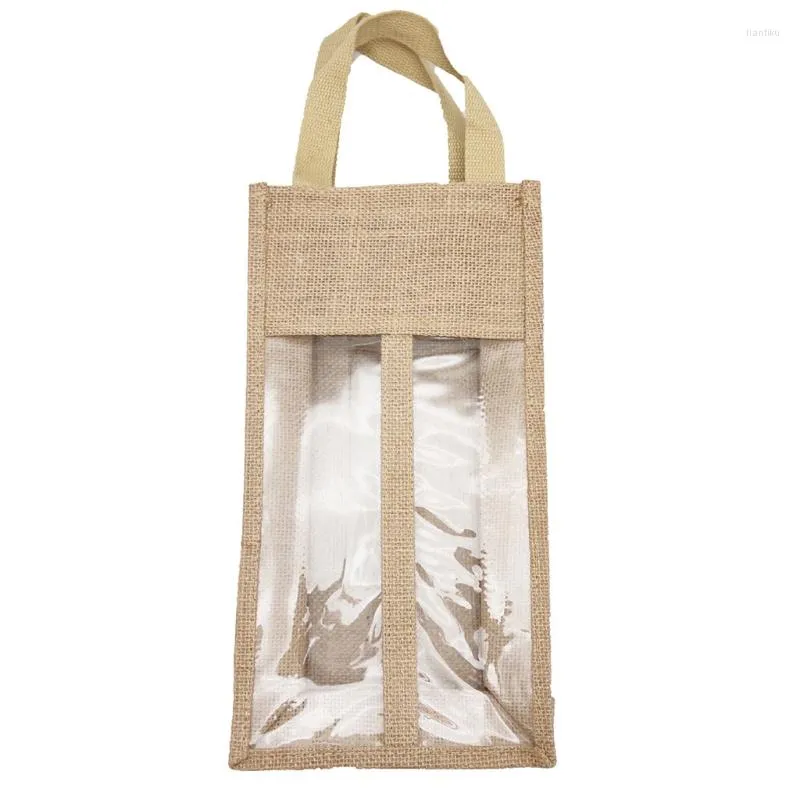 Shopping Bags Jute Wine For Carrier Reusable Burlap Tote Clear Window With Handles Gift B