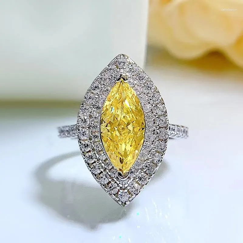 Cluster Rings Spring Qiaoer 925 Sterling Silver 6 13MM Crushed Cut Marquise Citrine High Carbon Diamond Engagement Ring Fine Jewelry