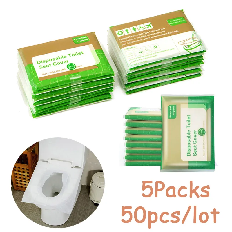 Other Bath Toilet Supplies 5packs 50pcs lot Disposable Seat Cover 100 Waterproof Safety Travel Camping Bathroom Accessiories Mat Portable 230919