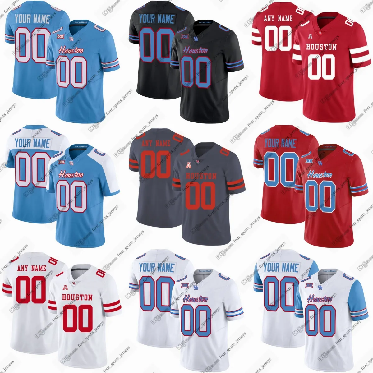 Custom College Houston Cougars Football Jerseys Dalton Carnes Joshua Cobbs Anthony Gangi Matthew Golden Mikal Harrison-Pilot Stephon Johnson Four Sports Jerseys