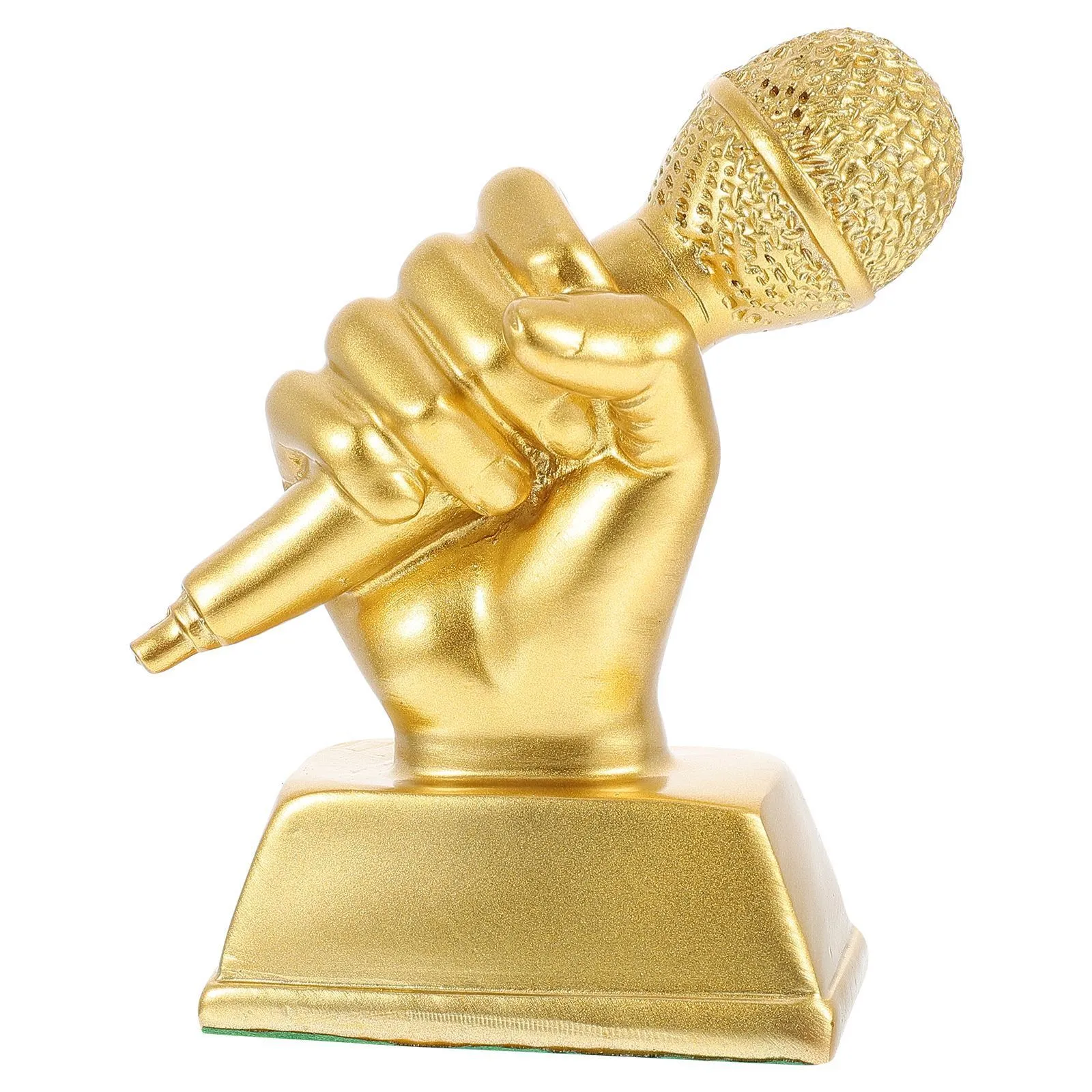 Dekorativa föremål Figurer Trophy Microphone Award Singing Party Music Favors Awards Decor Trophies Gold Home Tal Accessory 230920